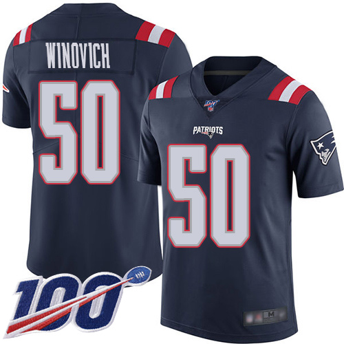New England Patriots Football #50 100th Season Limited Navy Blue Men Chase Winovich NFL Jersey->youth nfl jersey->Youth Jersey